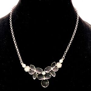 Silver‎ Tone Floral Choker Necklace Rhinestone Accent Statement Jewelry